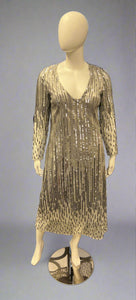 Rene' Tyler+ Silver Sequin Long Sleeve Gown-Front