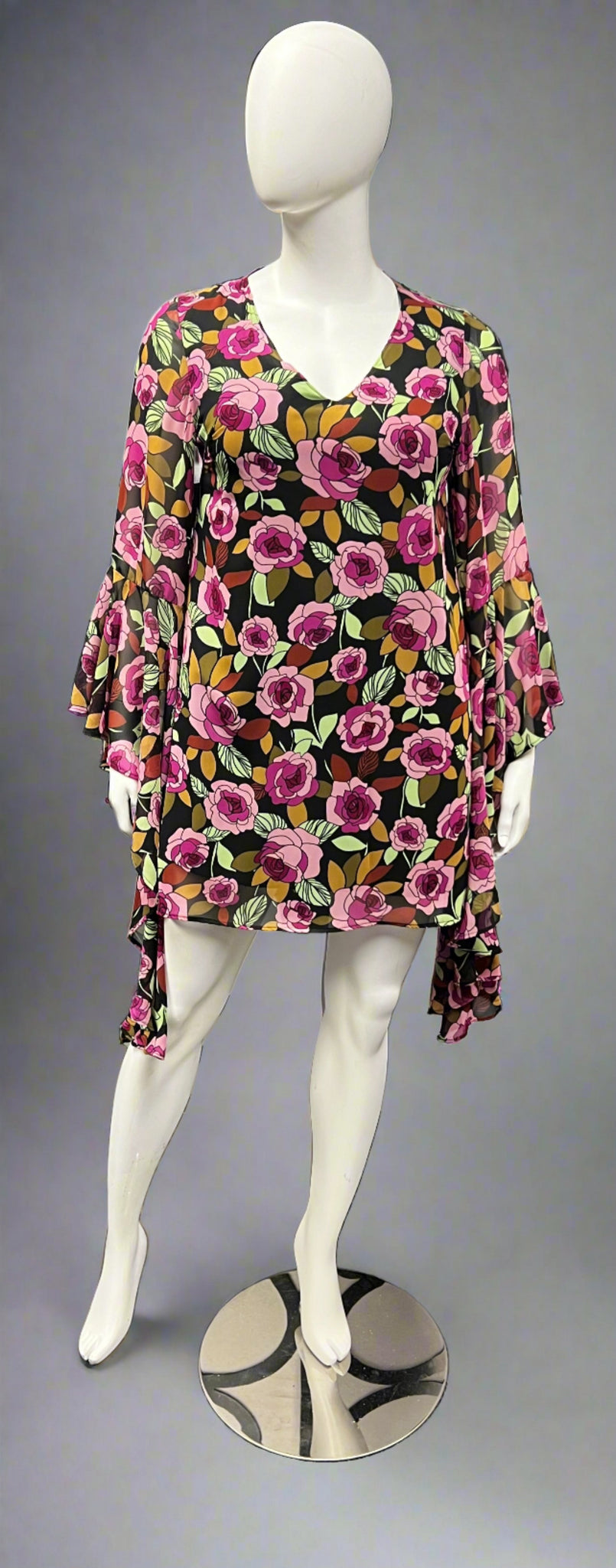 Rene' Tyler + Stained Glass Rose Bell Sleeve Dress