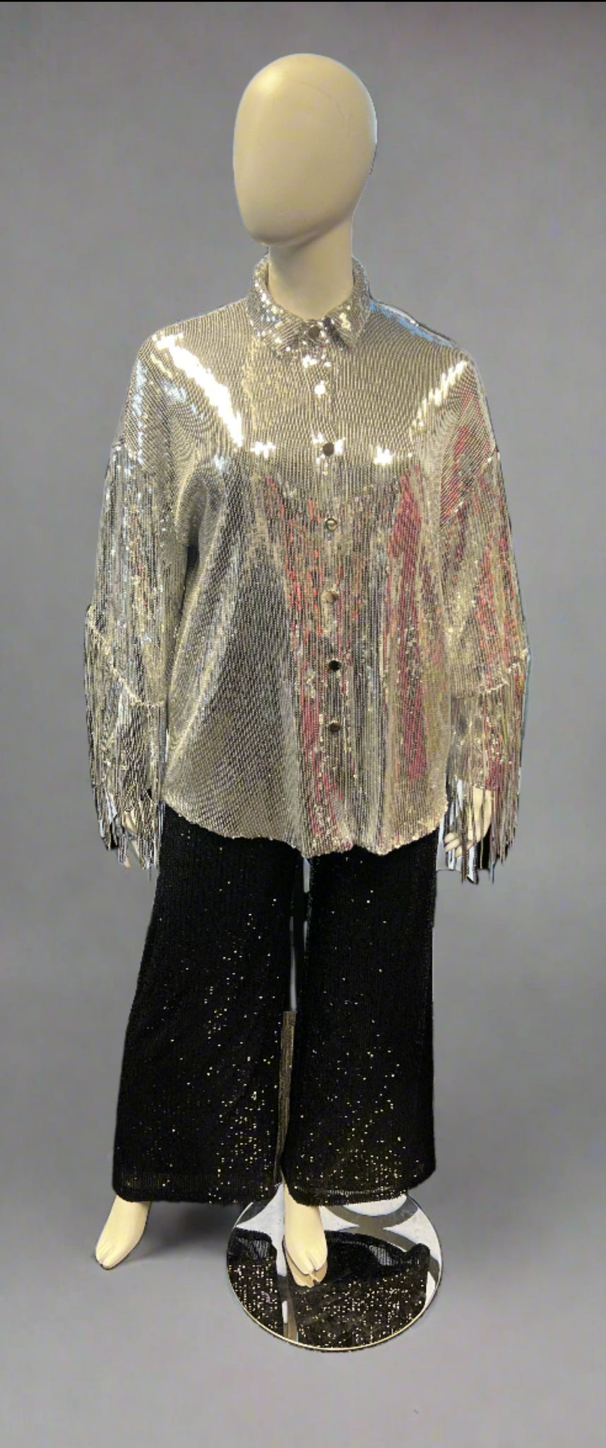 'Dolly' Sequin Fringe Shacket (Shirt/Jacket)-Silver 